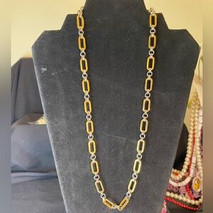 Gold and Silver Tone Paperclip and Round Link Necklace. Layering. 11.5” Drop.